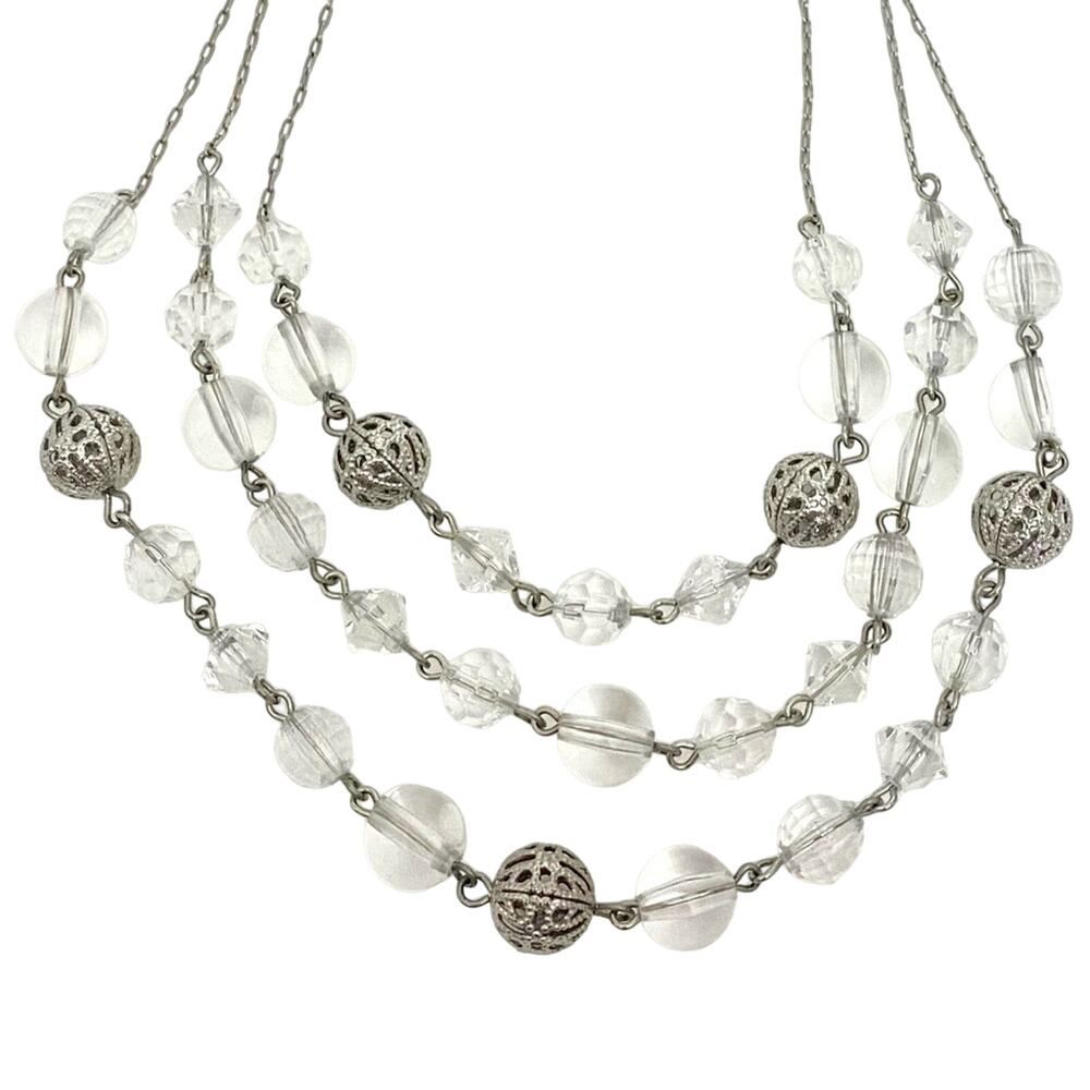 Express Women's Silver Tone  and Clear Bead Statement Necklace